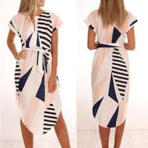 Temofon Navy & White Asymmetrical Dress • L • Holiday Dress